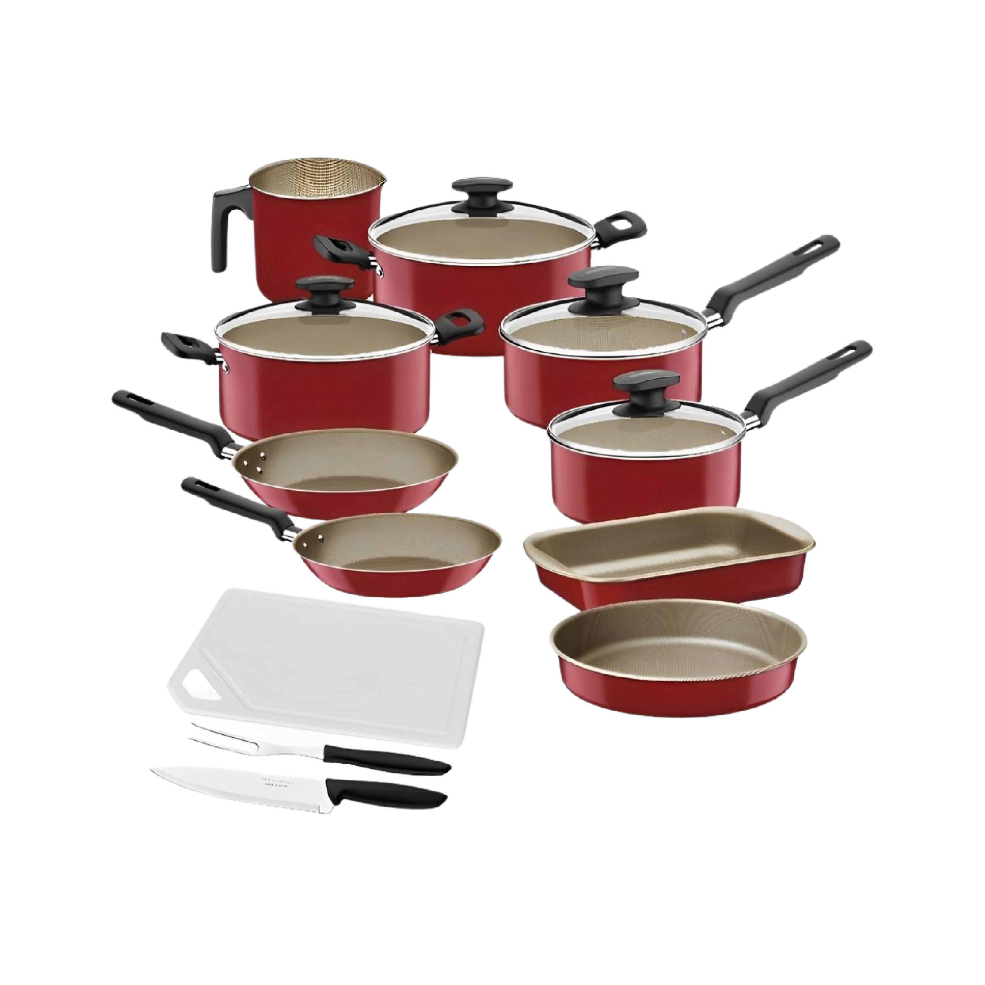 JUEGO DE OLLAS TRAMONTINA 12 PZS NEW TURQUIA ROJO